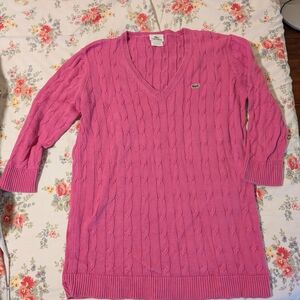 Lacoste Women's Pink V-Neck Sweater
